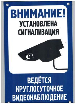 Табличка Установлена сигнализация  пластик 3мм 30х19,5см
