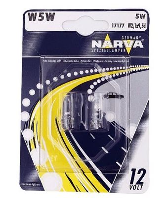 Лампа (блистер 2шт.) W5W 12V-5W (W2,1x9,5d)  NARVA