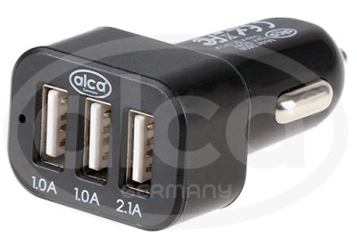 Разветвитель прикуривателя 3USB, 2.1А черное ALCA