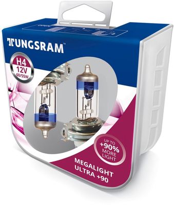 Лампы H4 TUNGSRAM Megalight Ultra +90% 6055W P43t пластиковый бокс