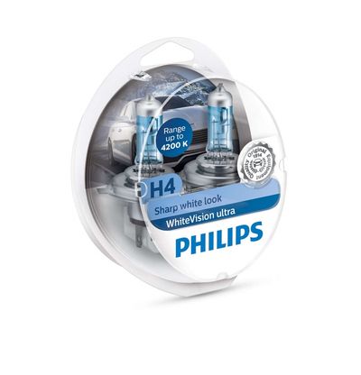Лампы H4 12V 6055W (P43t) White Vision ultra к-т 2шт PHILIPS_